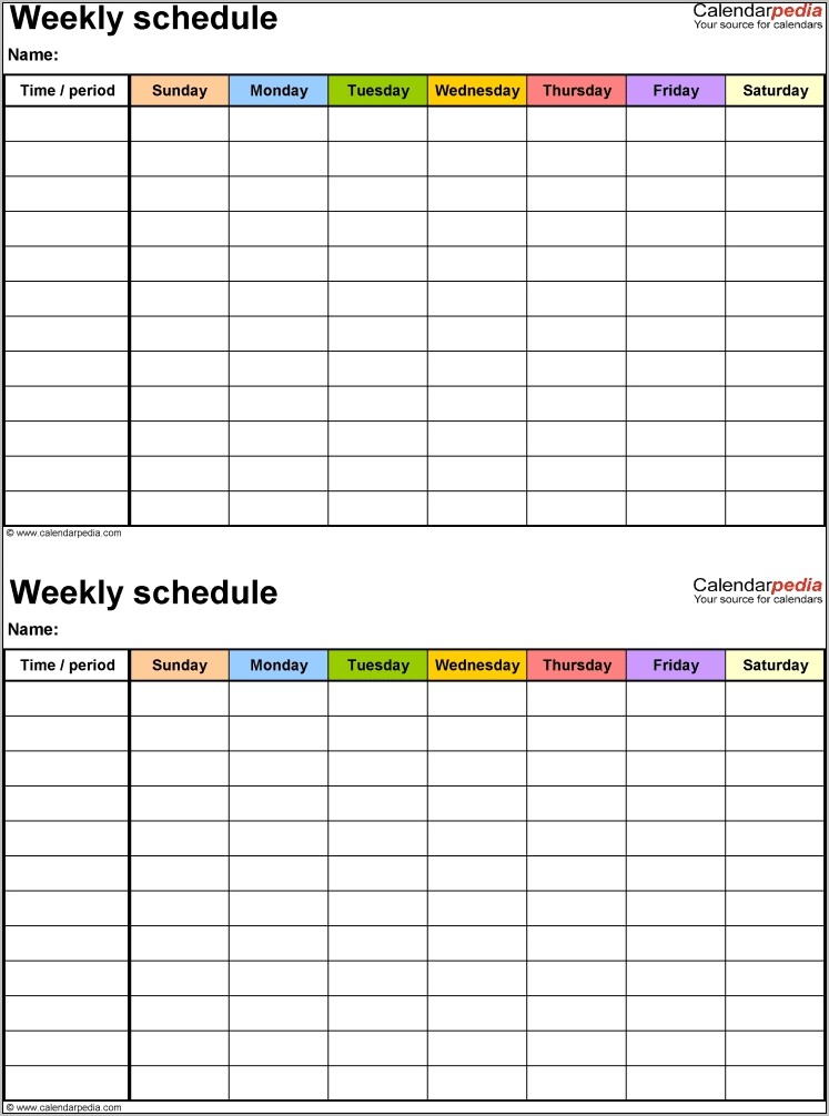 Weekly Employee Schedule Template Monday Sunday