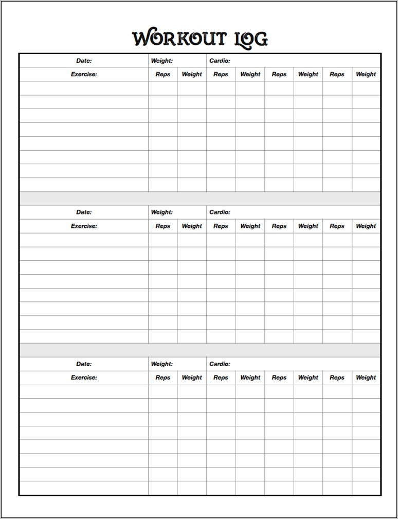 Weekly Food Exercise Log Template