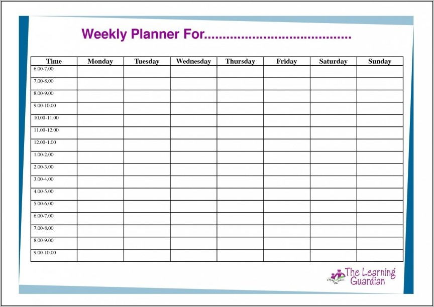 Weekly Hourly Schedule Template Pdf