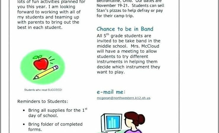 Weekly Newsletter Template For Teachers Free