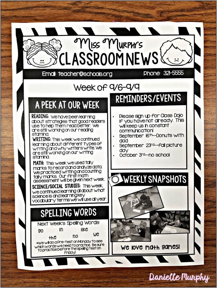 Weekly Newsletter Template For Teachers