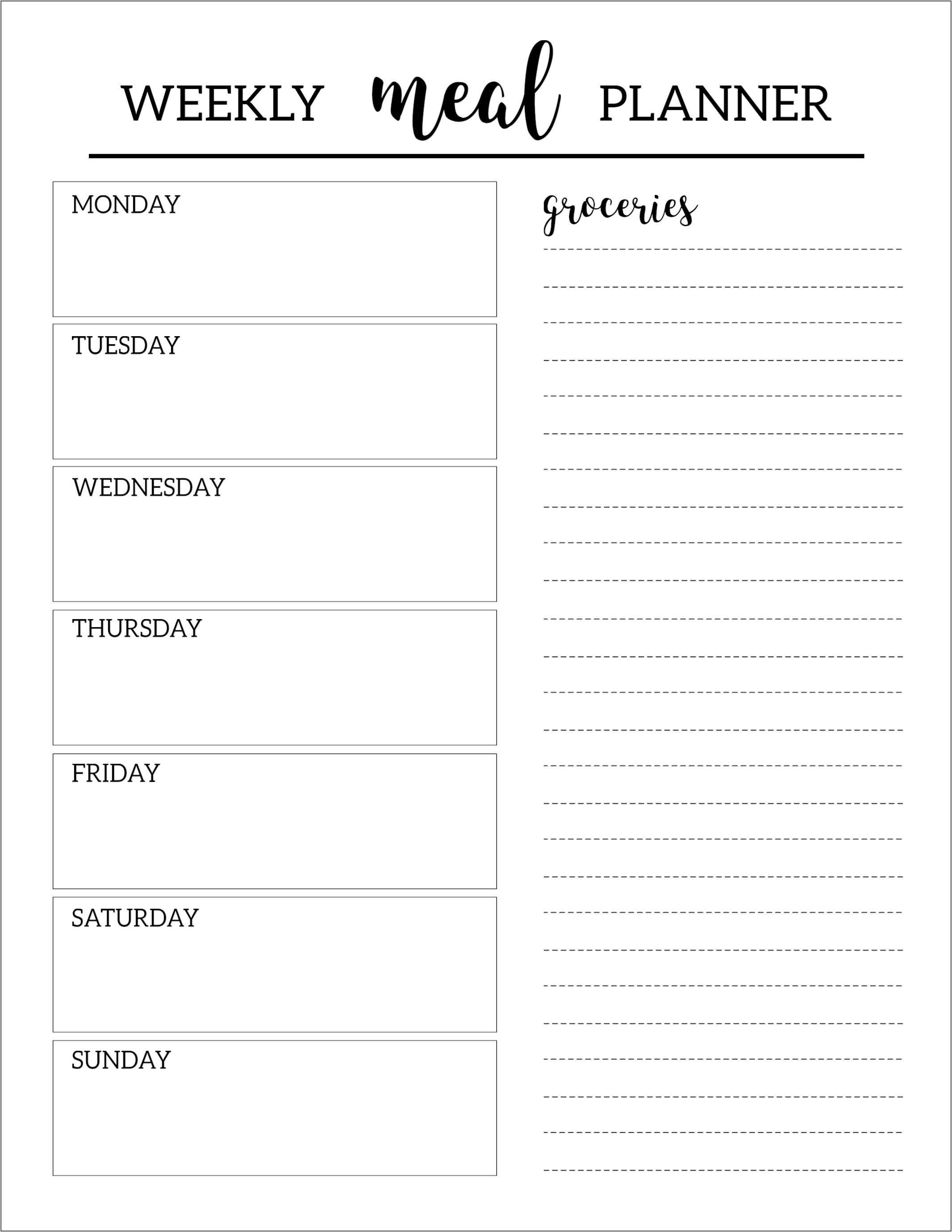 Weekly Planner Template Free Printable