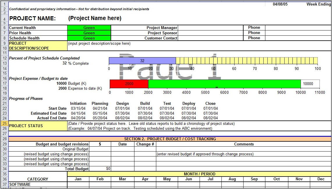 Weekly Project Status Report Template Xls