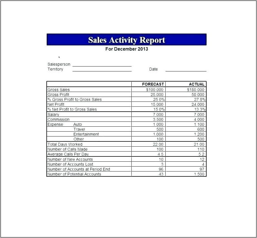 Weekly Sales Activity Report Format