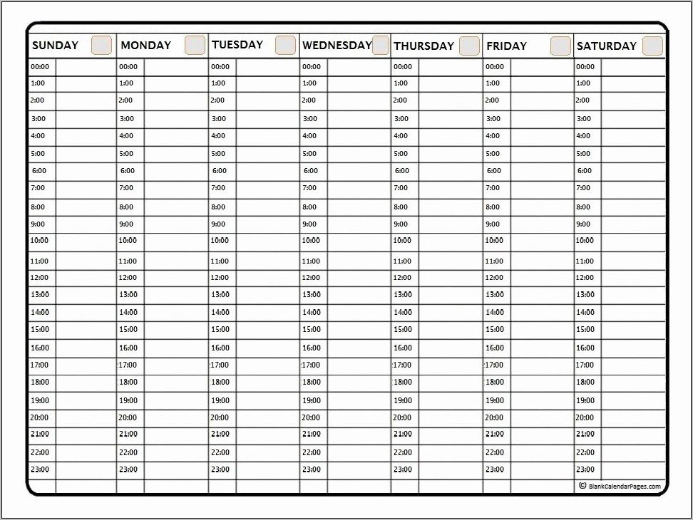 Weekly Schedule Template 24 Hours