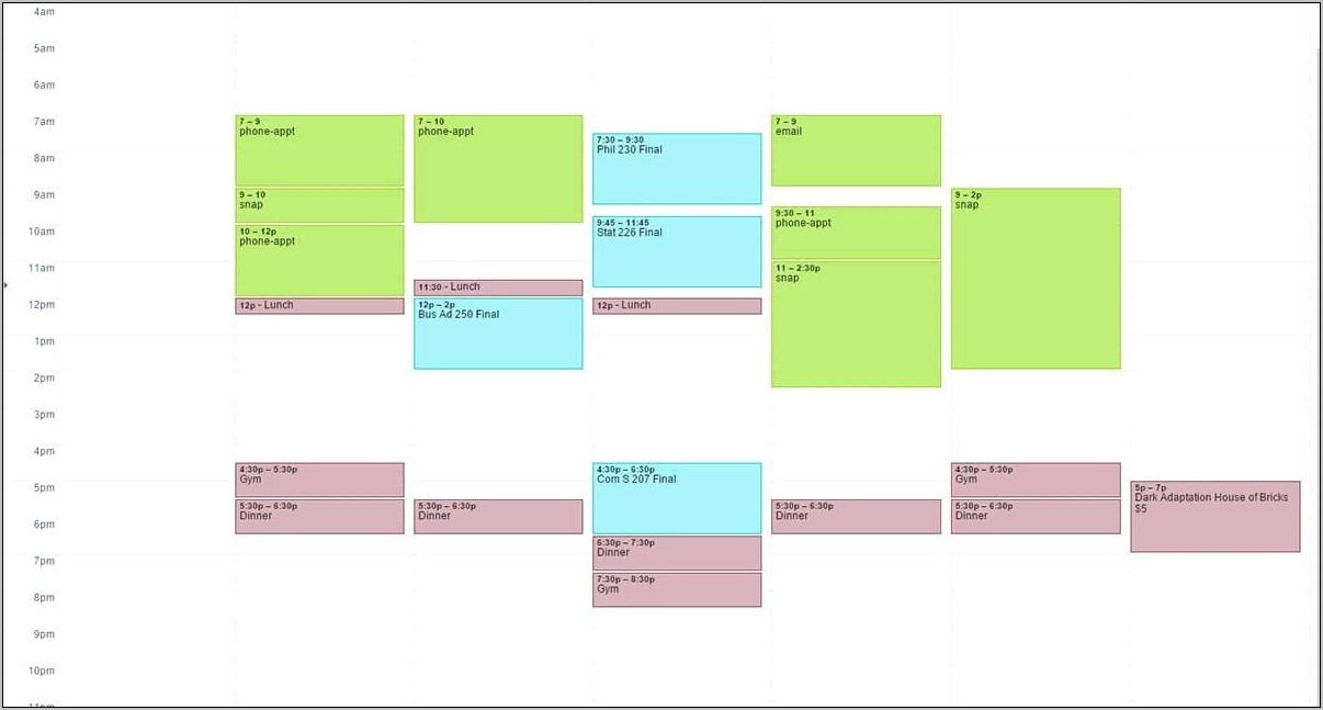 Weekly Schedule Template For College Students