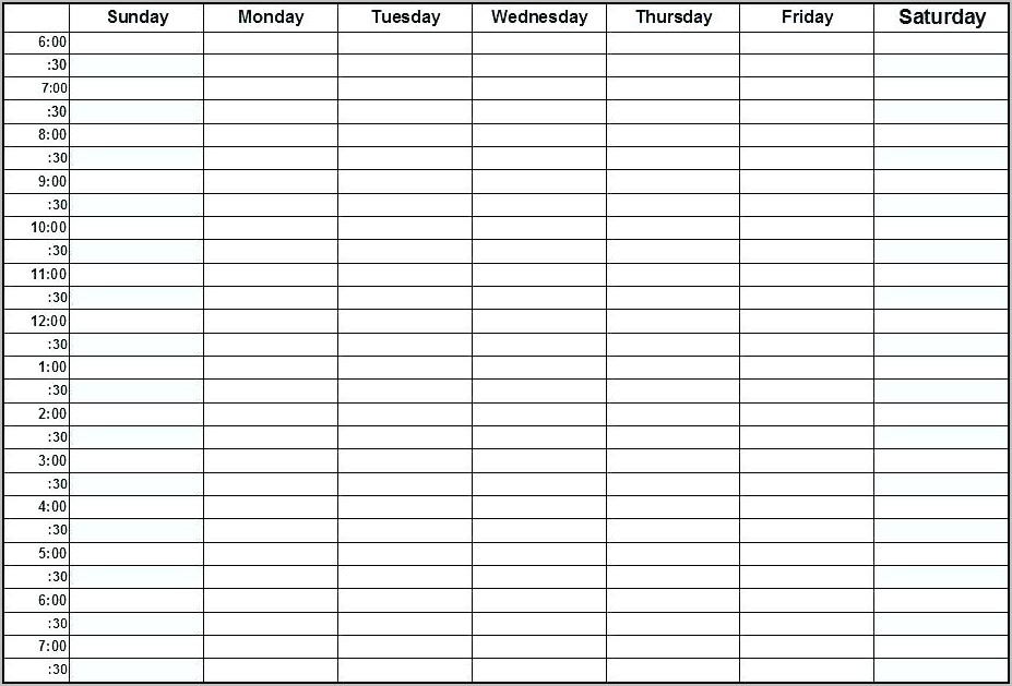 Weekly Schedule Template Hour