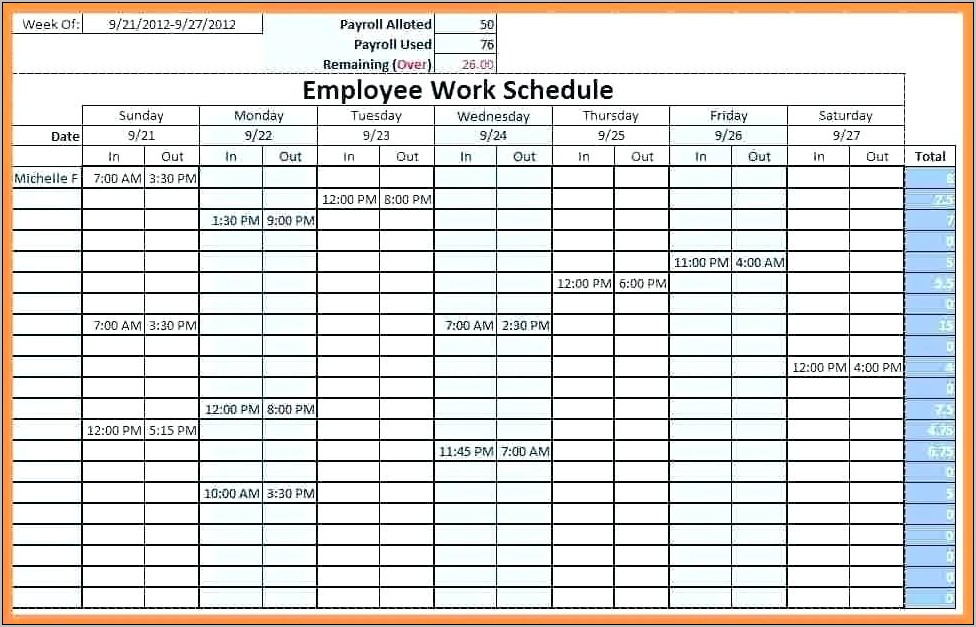 Weekly Staff Work Schedule Template