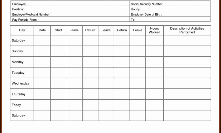 Weekly Timesheet Template Printable