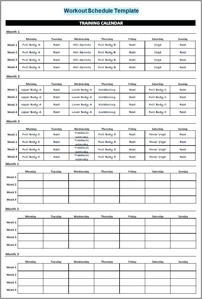 Weekly Training Calendar Template