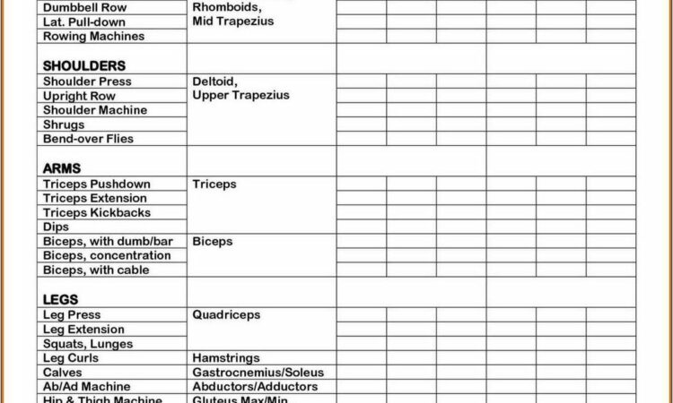 Weight Training Spreadsheet Template