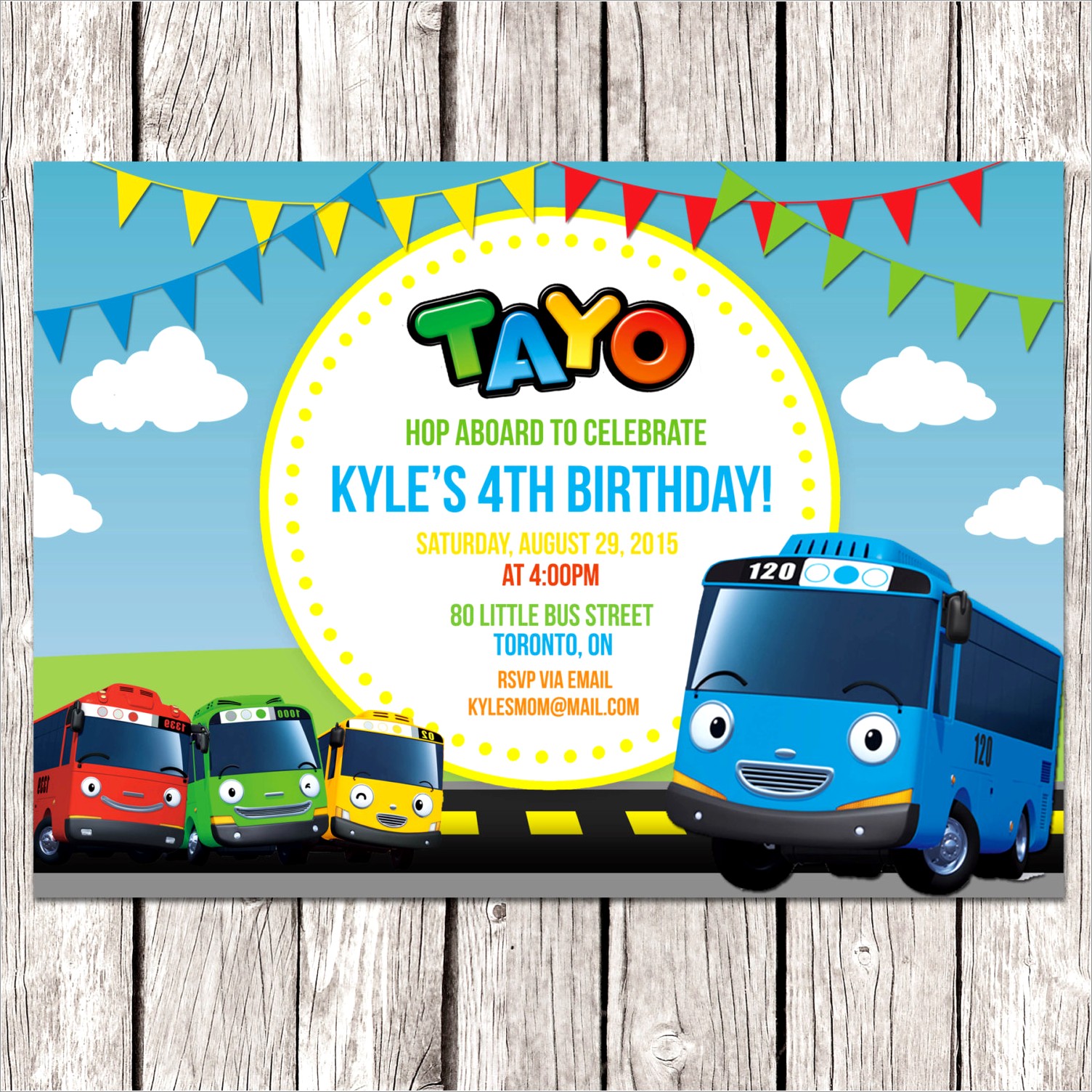 Wheels On The Bus Birthday Invitation Card