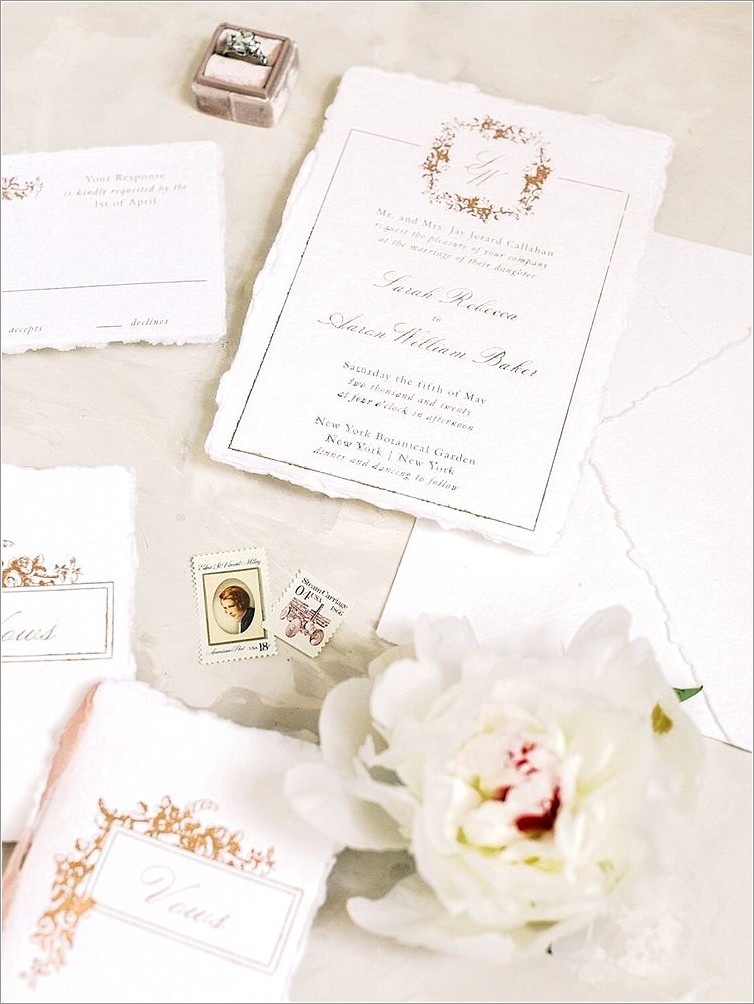 White And Rose Gold Wedding Invitations