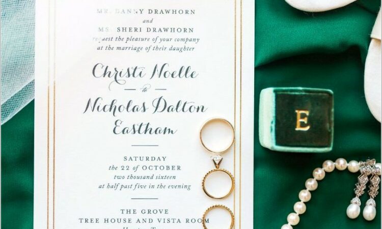 White Green And Gold Wedding Invitations