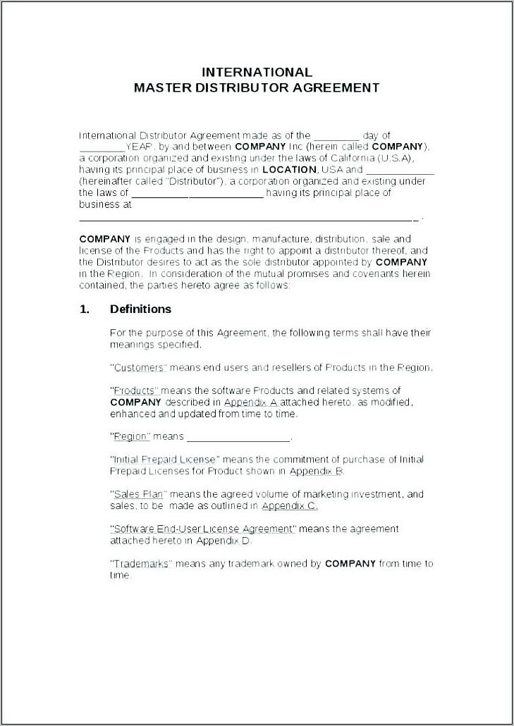 Wholesale Distribution Agreement Template