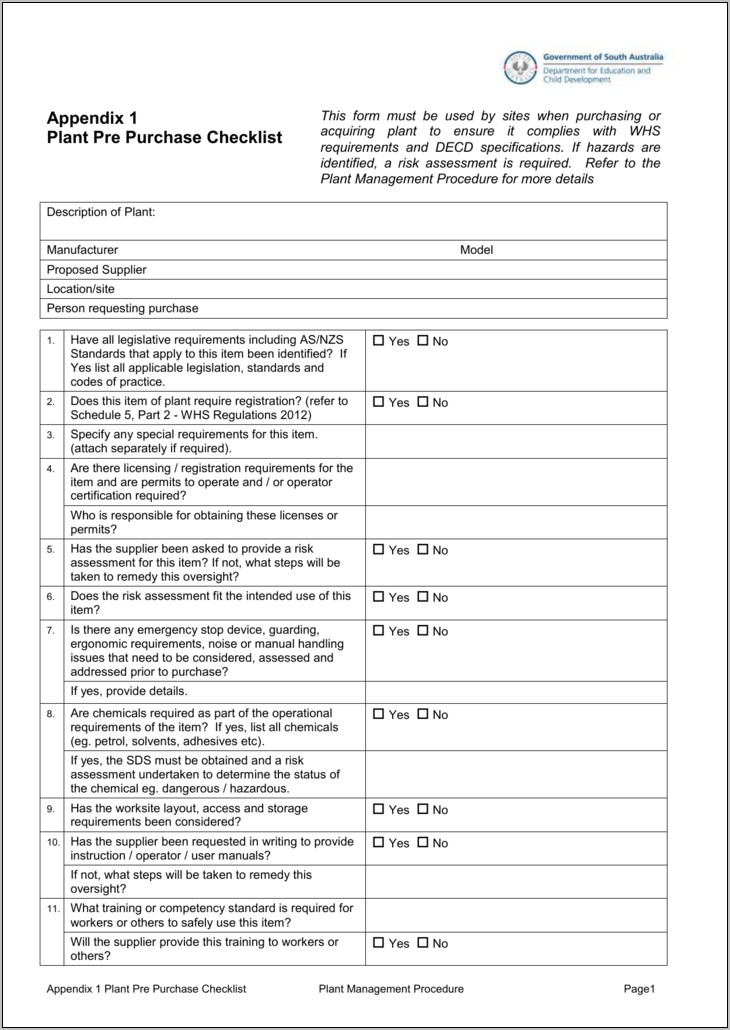 Whs Inspection And Risk Assessment Template
