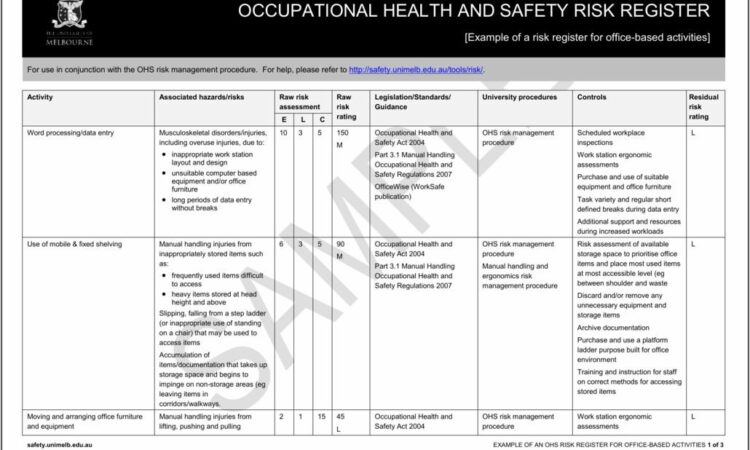 Whs Risk Assessment Example