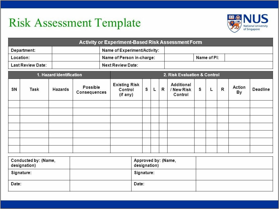 Whs Risk Assessment Template Example