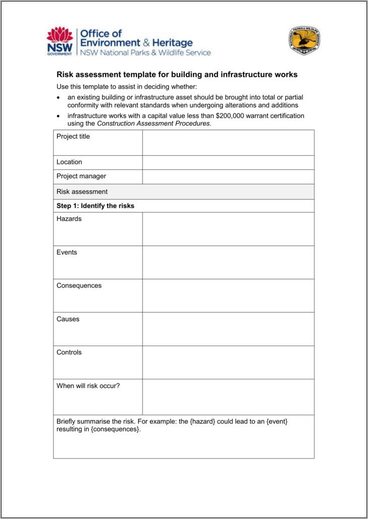 Whs Risk Assessment Template Nsw