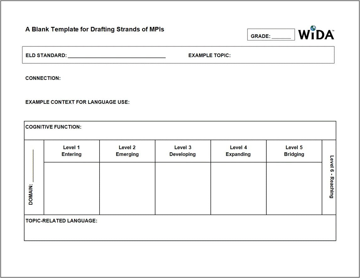 Wida Standards Lesson Plan Template