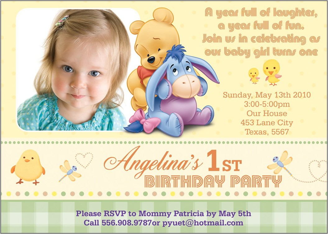 Winnie The Pooh First Birthday Invitation Wording