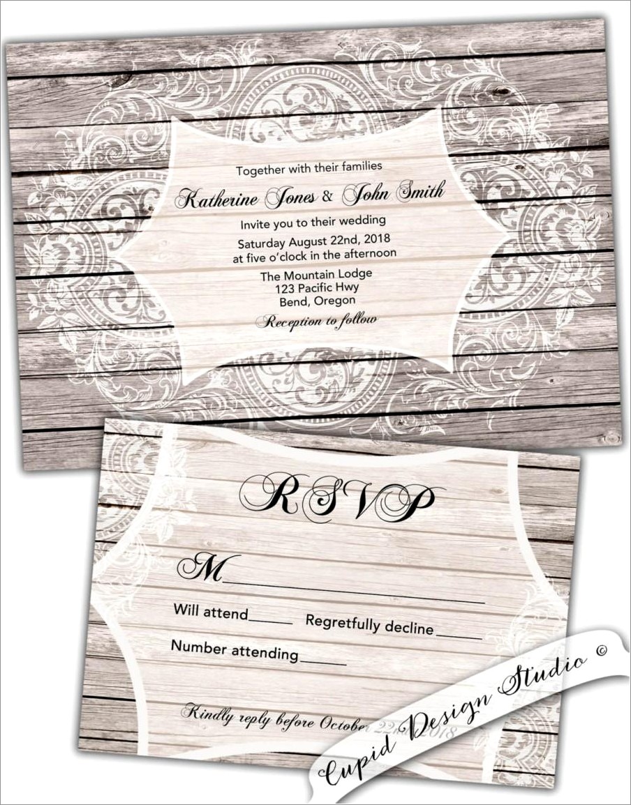 Wood And Lace Wedding Invitations