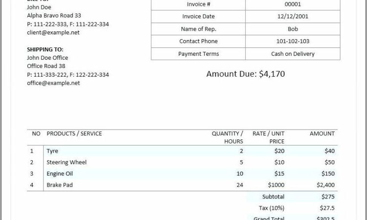 Word Document Invoice Example