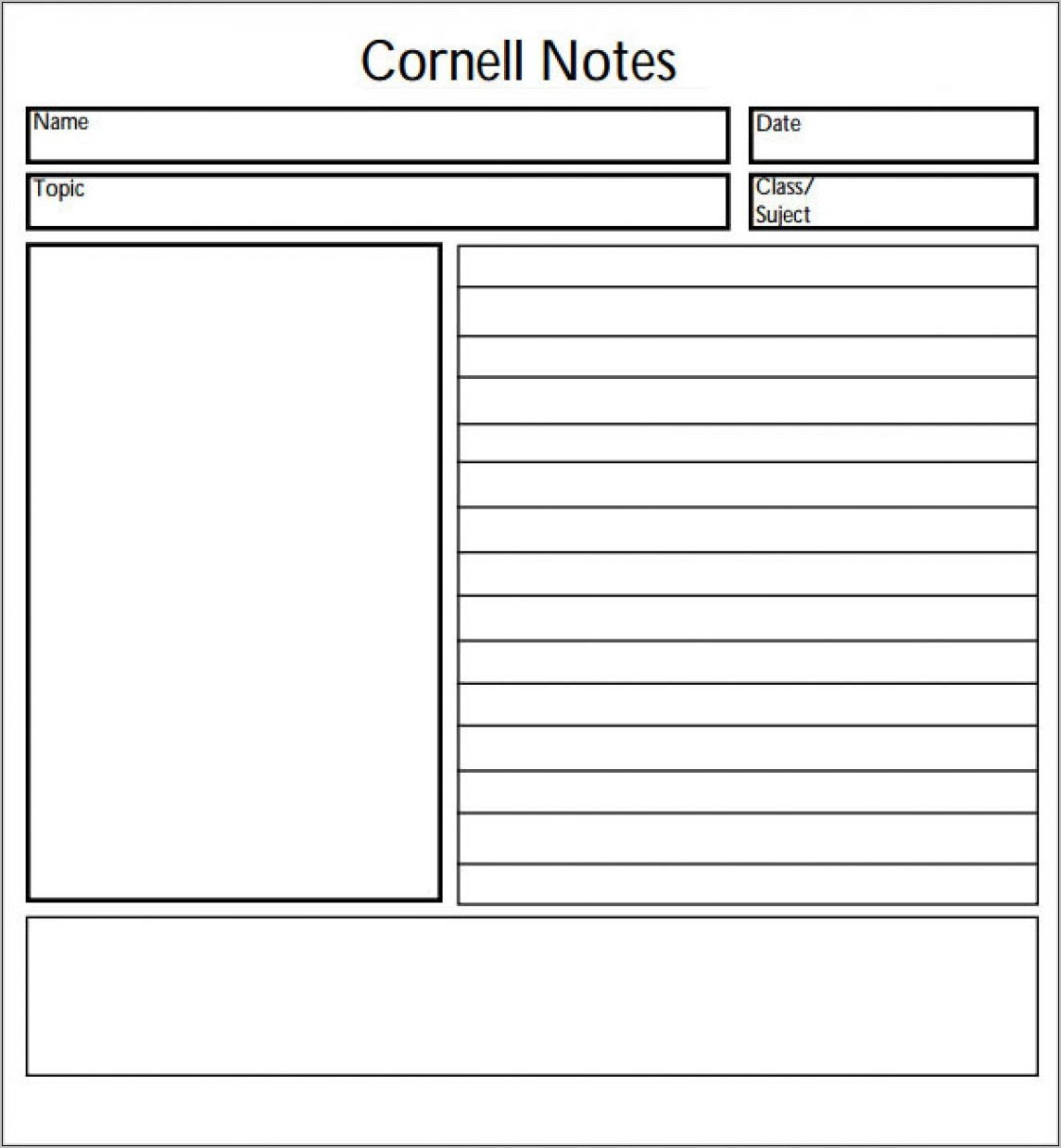Word Template For Notes