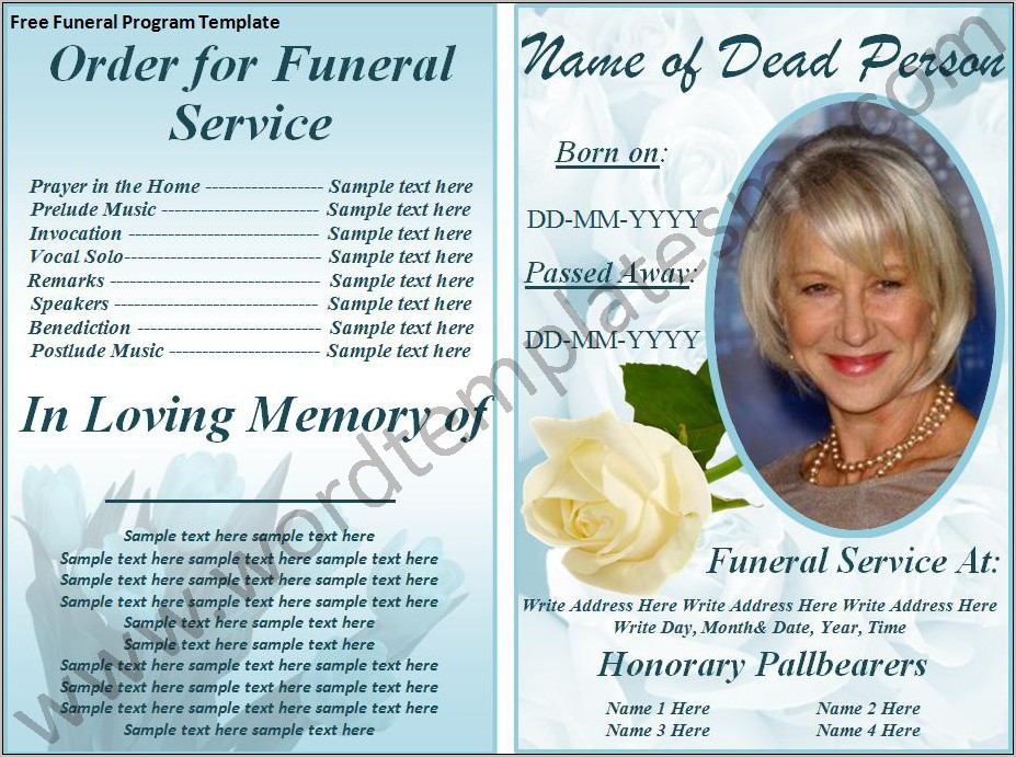 Word Template Funeral Program Free