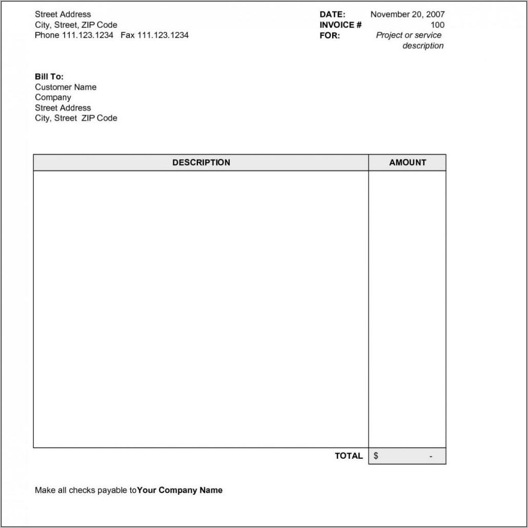 Word Template Invoice Uk