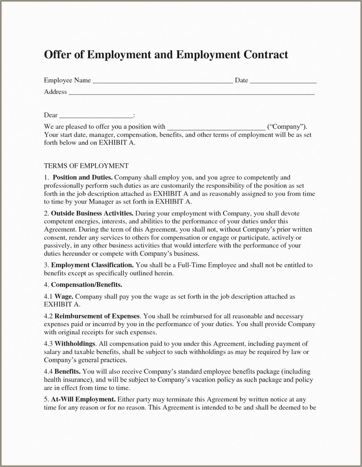 Work Contract Agreement Sample Pdf
