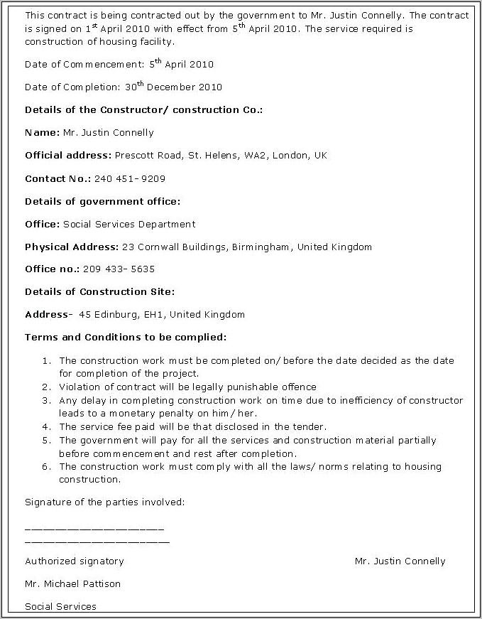 Work Contract Template Nz