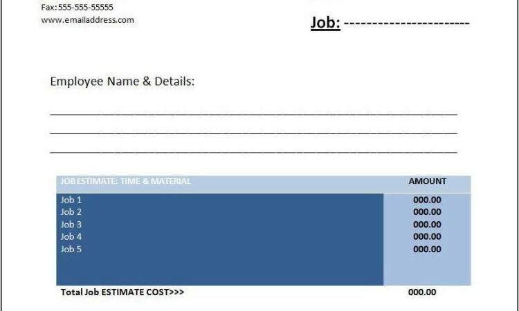 Work Estimate Templates Free