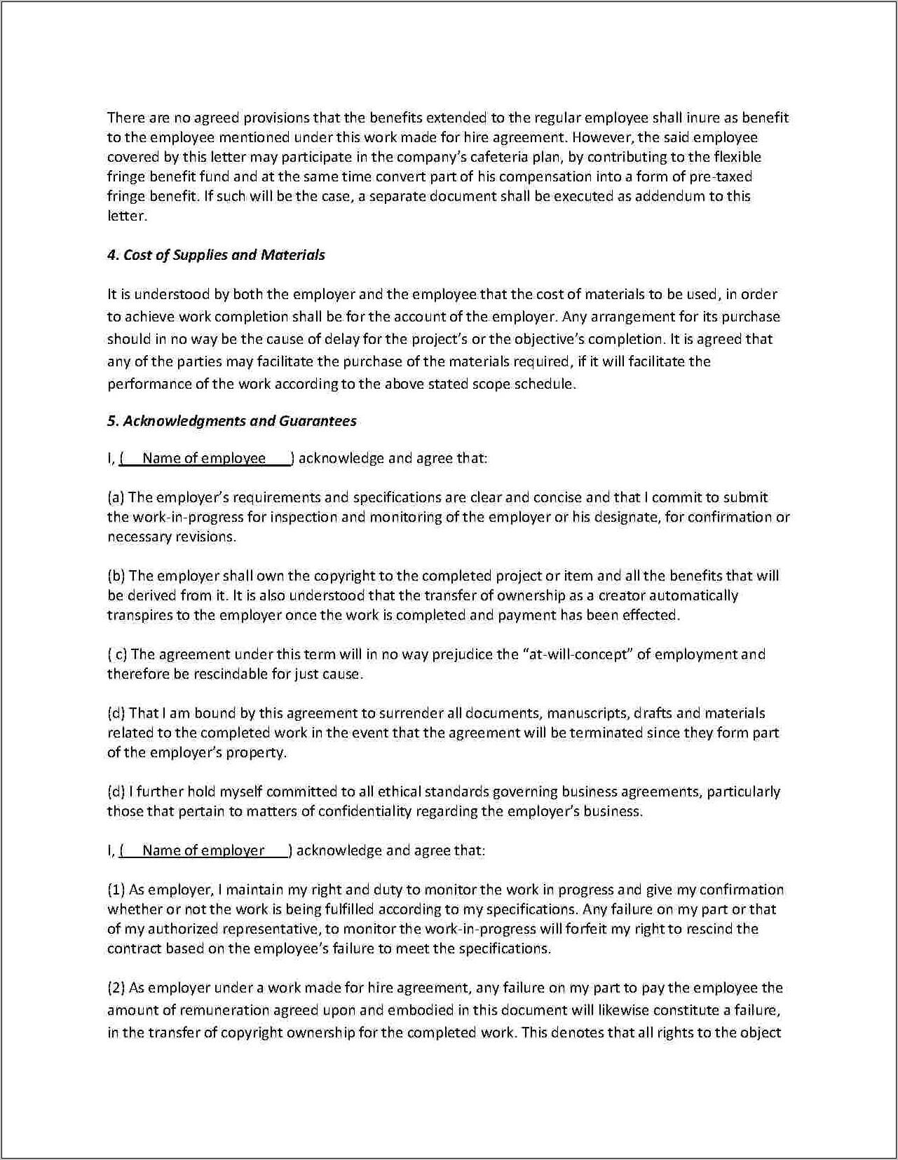 Work For Hire Agreement Template Free