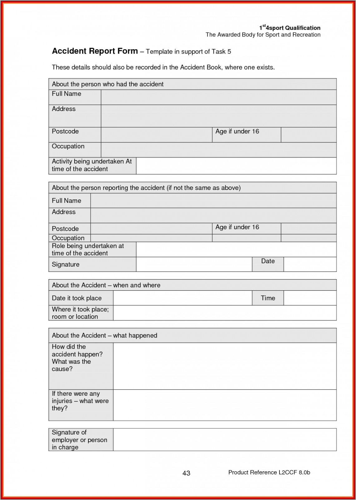 Work Injury Form Template