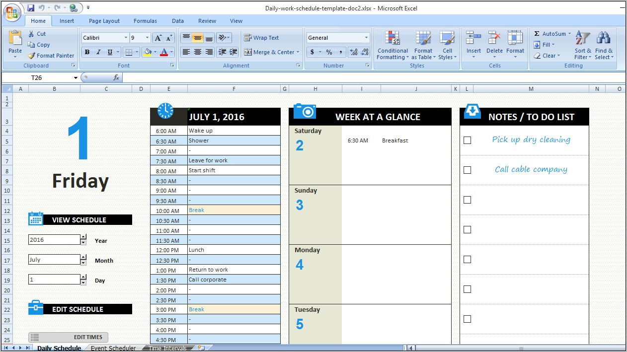 Work Schedule Format Word