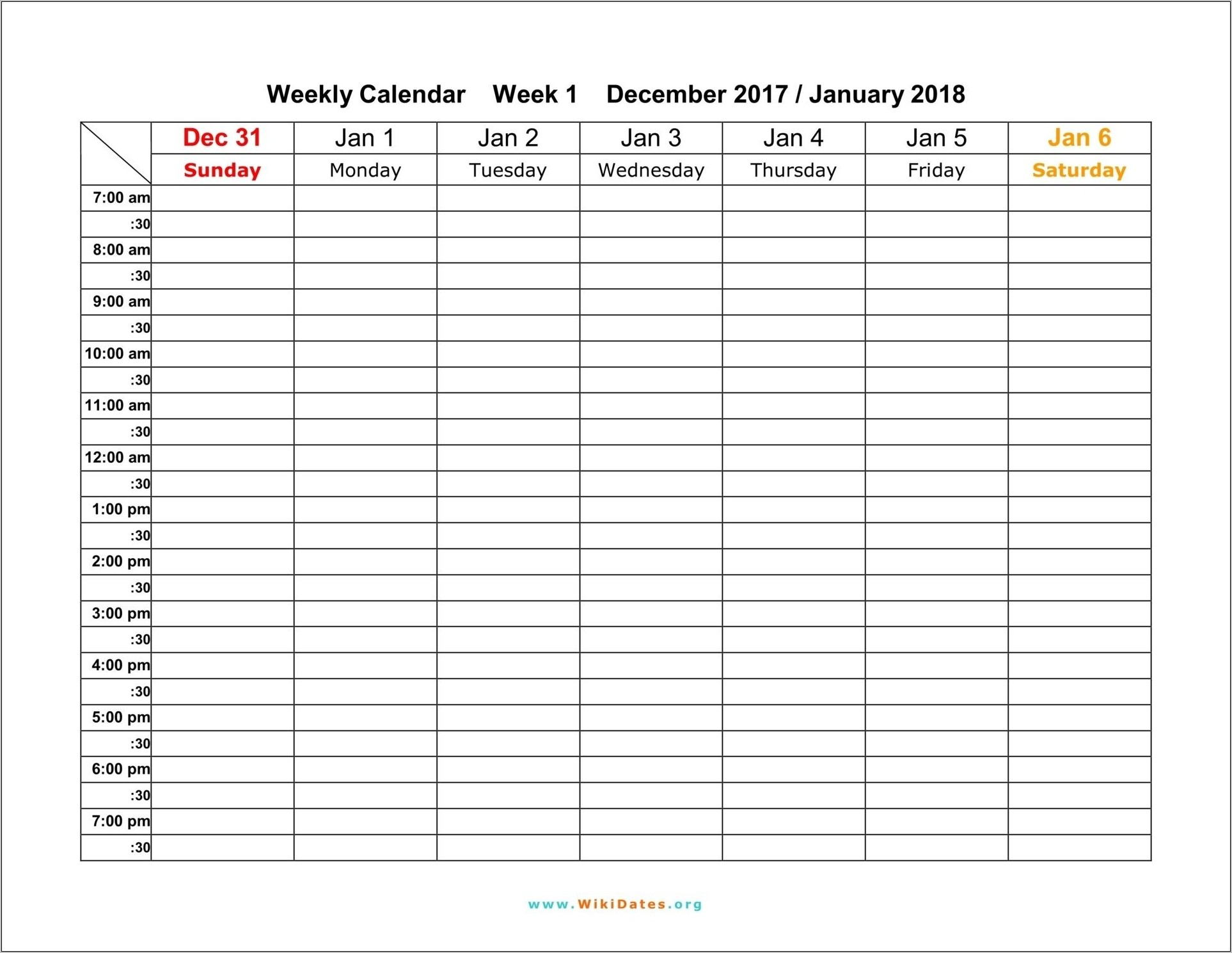Work Week Calendar Template 2019