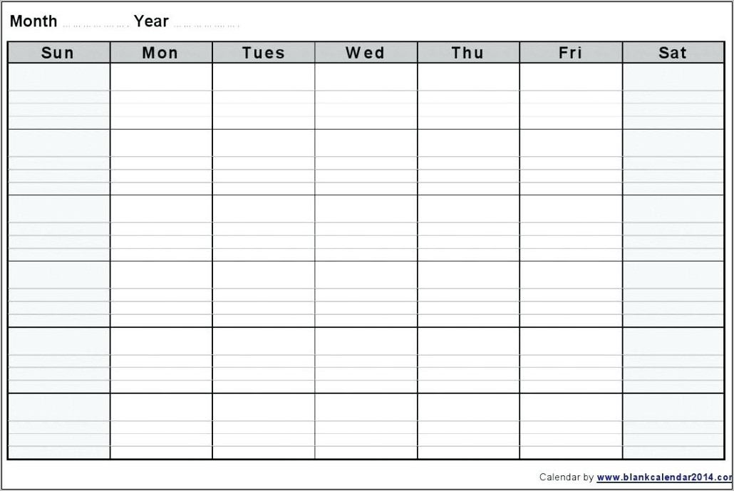 Work Week Calendar Template Printable