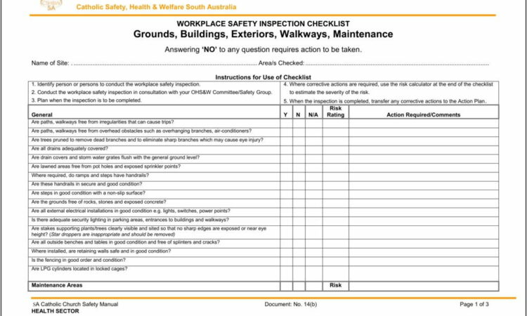 Workplace Health And Safety Inspection Forms