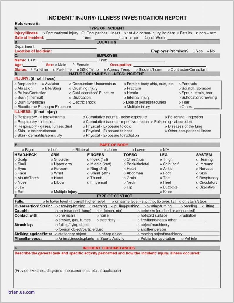Workplace Incident Report Form Template Free