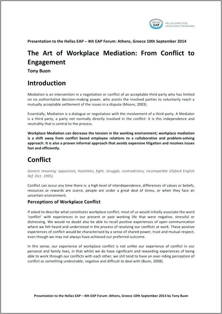 Workplace Mediation Outcome Agreement Template