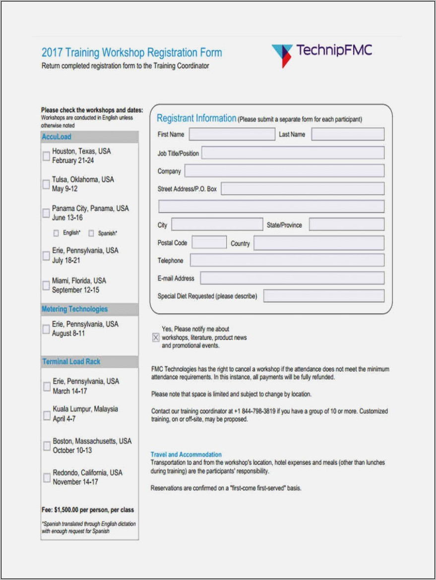 Workshop Registration Form Template Word Free