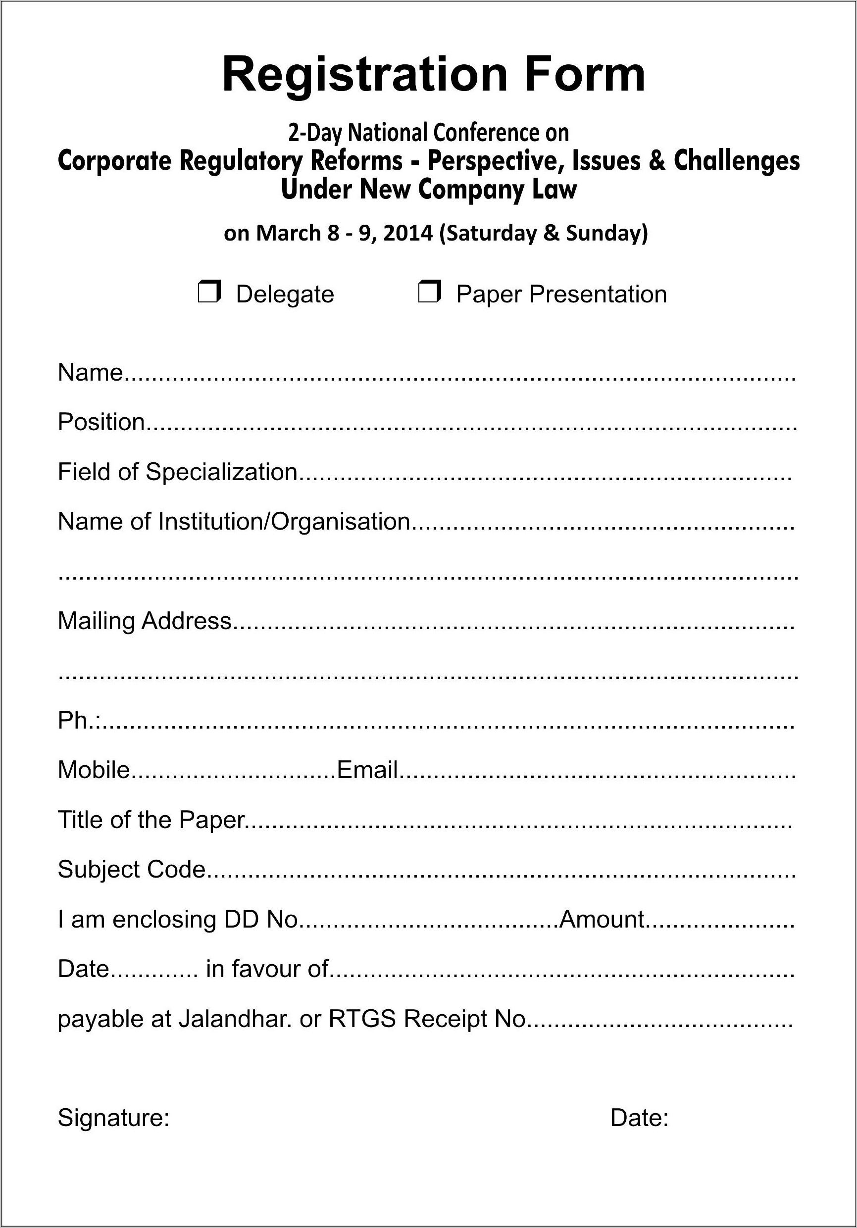 Workshop Registration Form Template