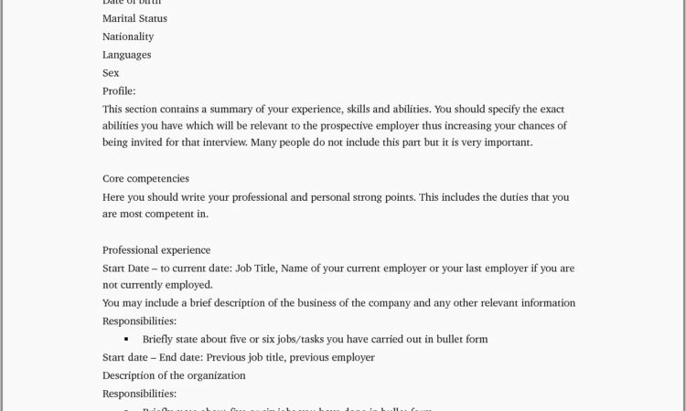 Write Free Resume Blank Form