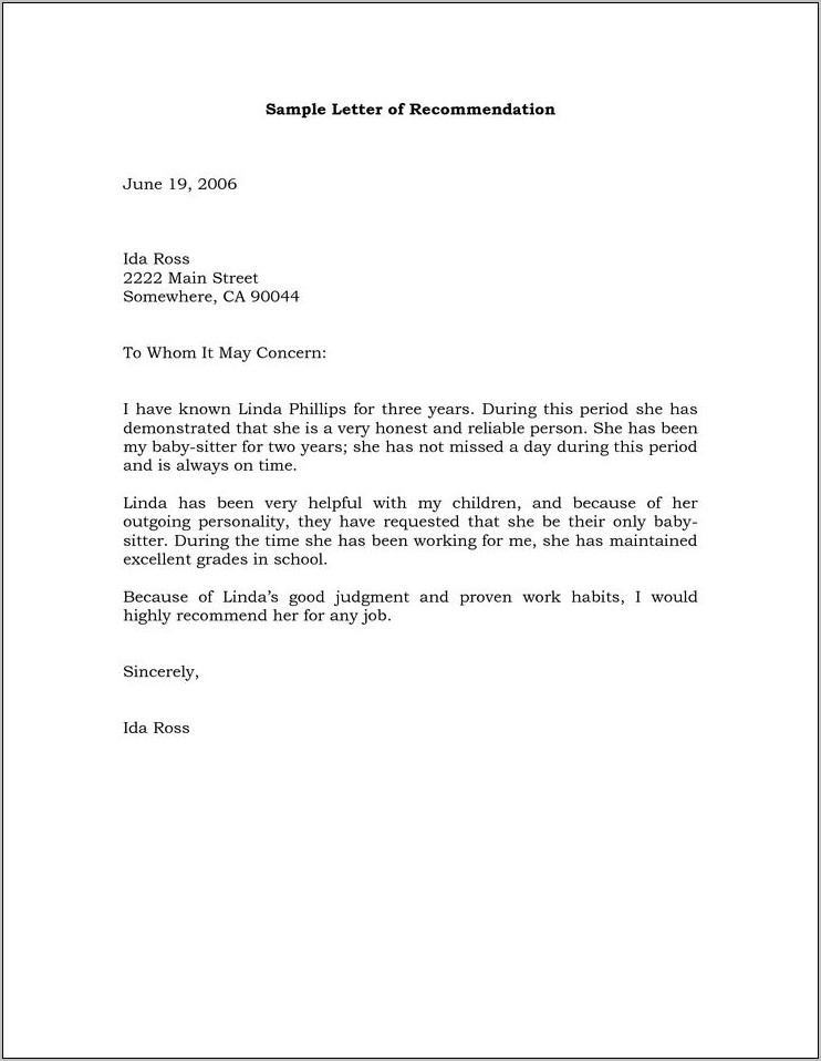 Write Letter Of Recommendation For Employee