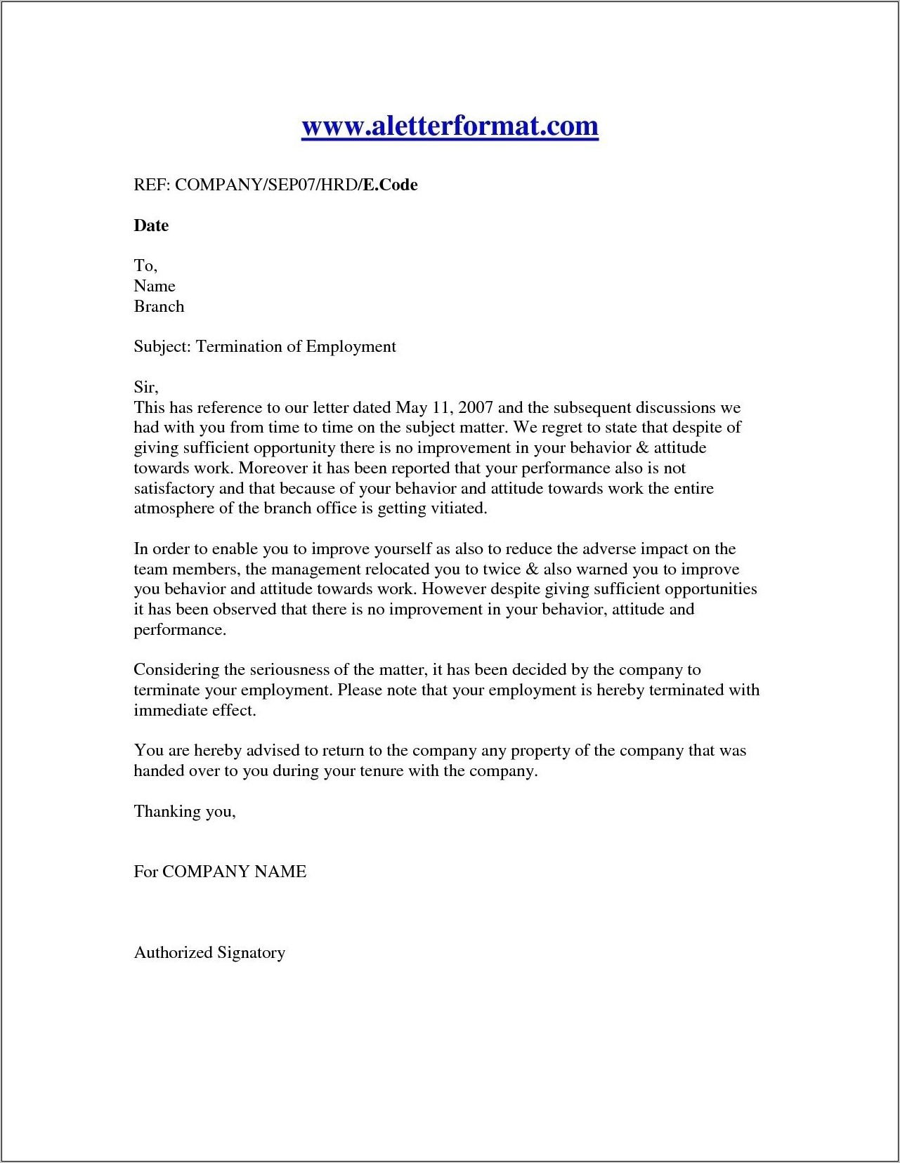 Writing Termination Of Employment Letter