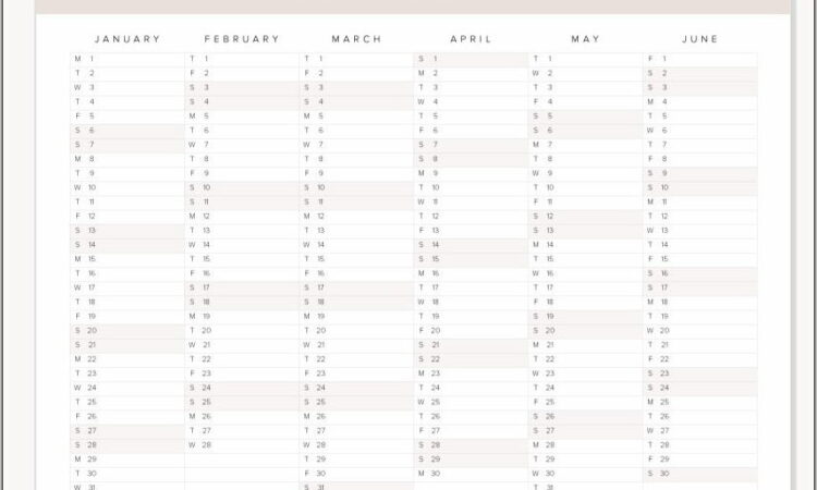 Year At A Glance Calendar Template 2018