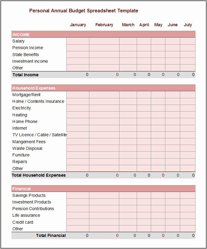Yearly Home Budget Template