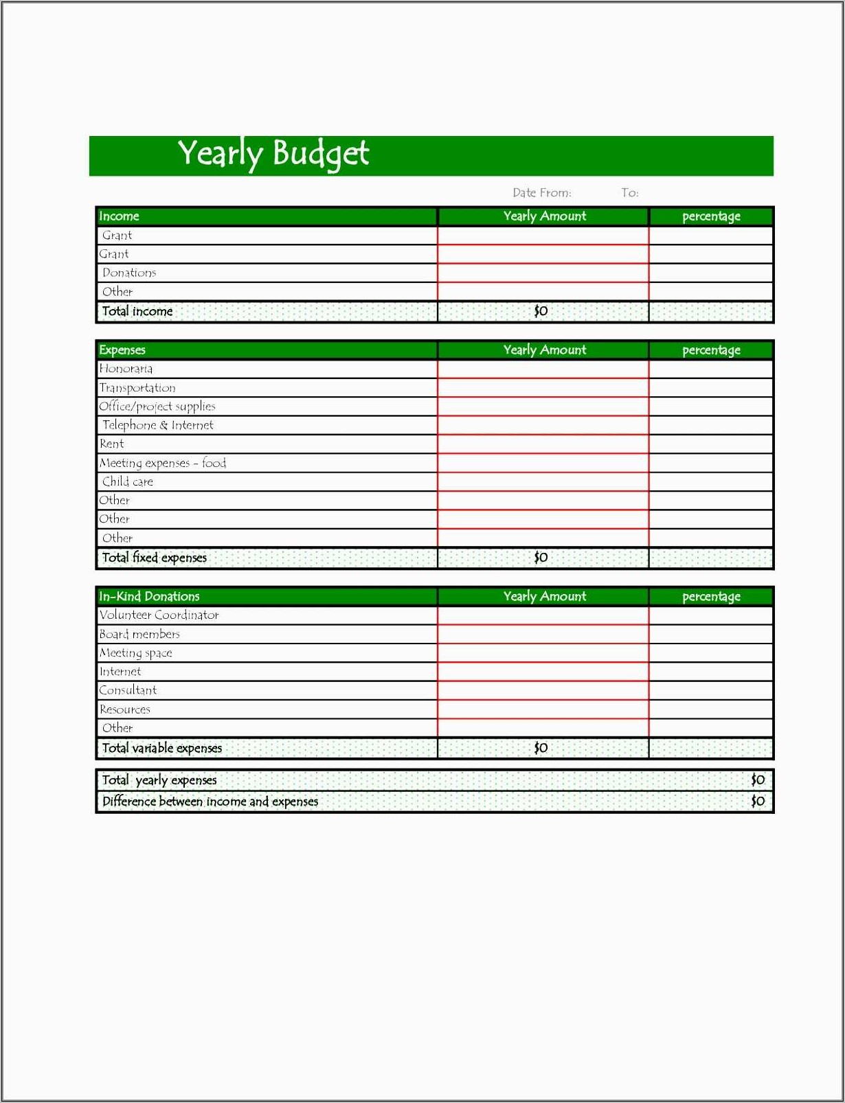 Yearly Marketing Budget Template