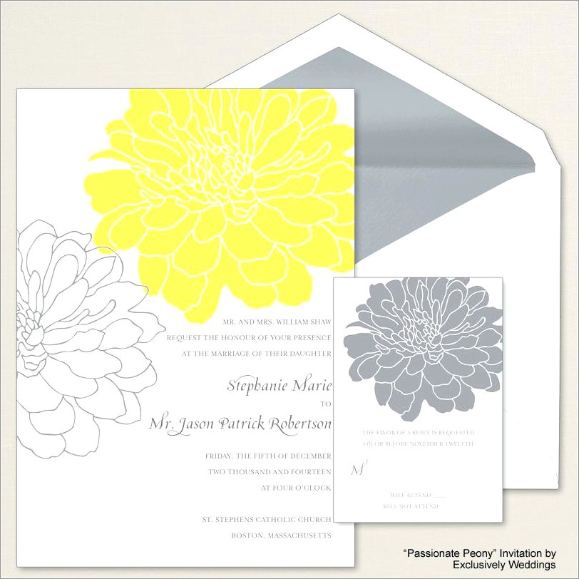 Yellow And Gray Wedding Invitation Sets
